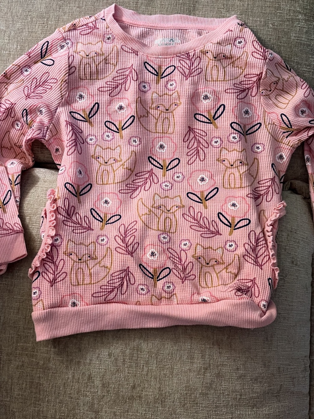 Girls' Pink Fox Print Long Sleeve Top